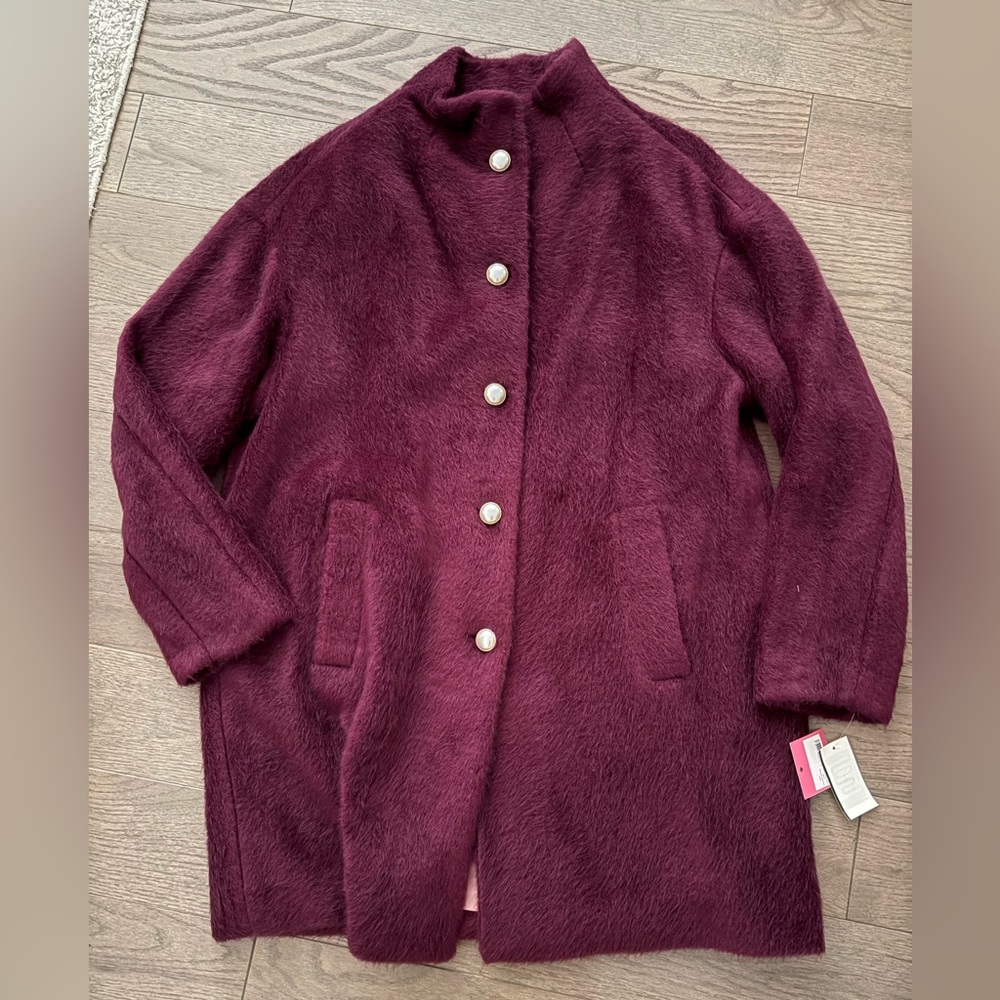 NWT kate spade gorgeous burgundy brushed wool coat with pearl buttons - Size XL